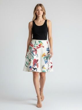DOROTHEE SCHUMACHER White Floral Perforated A Line Skirt Designer Luxury M Flowy